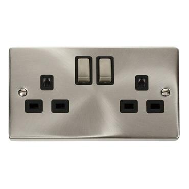 Click Deco Satin Chrome 2 Gang 13A Double Pole Socket