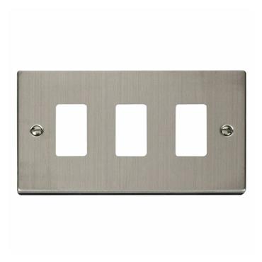 Click Deco Stainless Steel Gridpro 3 Gang Frontplate
