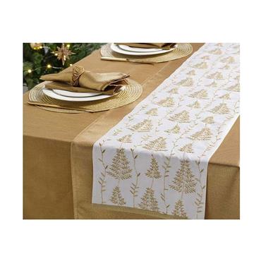 Walton & Co Winter Fern Table Runner White with Gold