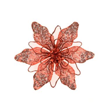 Sequin-Chiffon Poinsettia Clip Burgundy