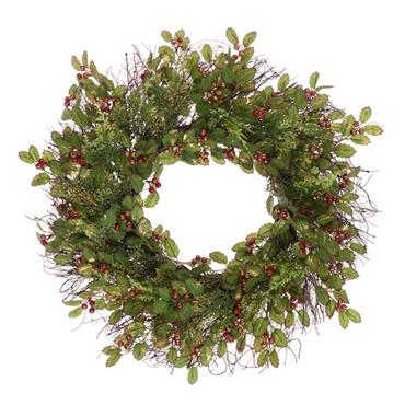 Glitter Holly Wreath 58cm