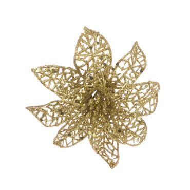 Glitter Poinsettia Clip Gold 15cm