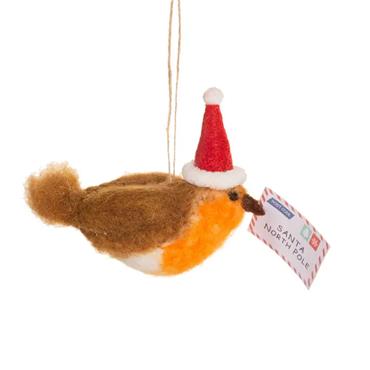 Felt Robin In Santa Hat 15cm