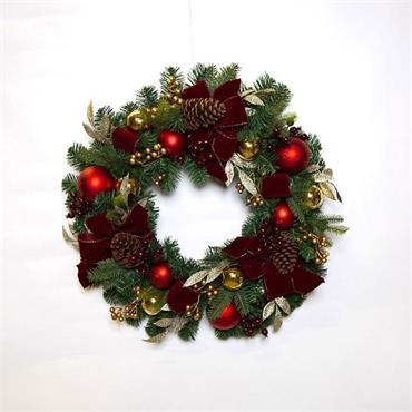 Luxury Wreath Bow Pines & Baubles 76cm