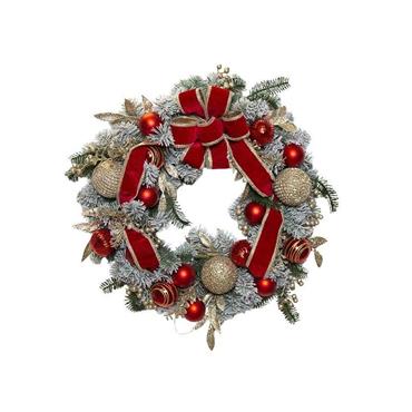 Luxury Snow Wreath Bow & Baubles 76cm