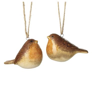Stoneware Robin Hanging Decoration Assorted