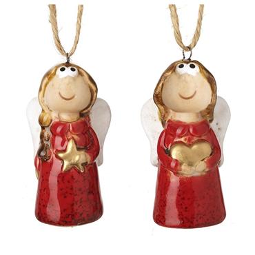 Hanging Ceramic Angel Mix In Red Dress Assorted