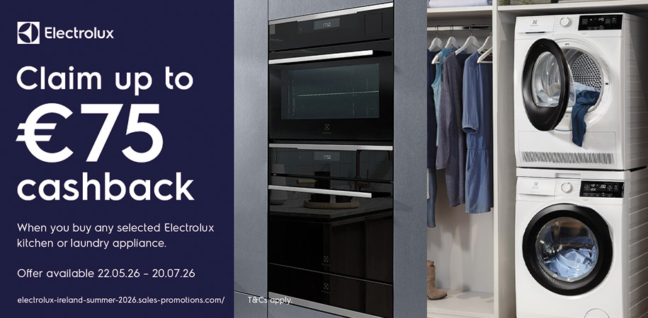 Electrolux up to €75 cashback on Kitchen and Laundry appliances