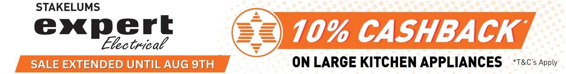 Expert Electrical Summer Sale - 10% Cashback on large kitchen appliances. Excludes items already on promotion