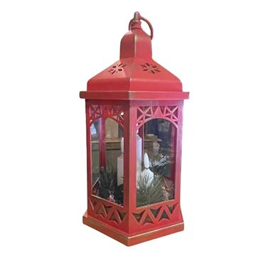 Straits Hexagonal Red Lantern with LED Candles 30cm