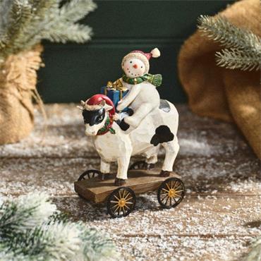 Christmas Snowman on a Cow Decoration