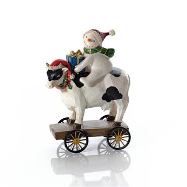 Christmas Snowman on a Cow Decoration