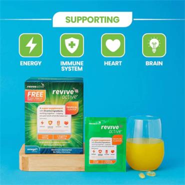 Revive Active Tropical Flavour 30 Pack + 15 Day Omega Trial Free 