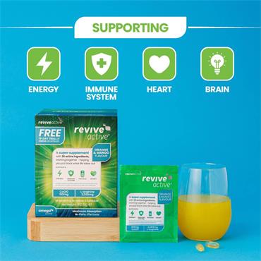Revive Active Original Orange & Mango Flavour - 30 Pack + 15 Day Trial of Omega 3 Capsules