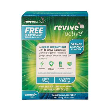 Revive Active Original Orange & Mango Flavour - 30 Pack + 15 Day Trial of Omega 3 Capsules