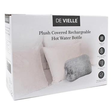 De Vielle Premium Rechargeable Plush Covered Hot Water Bottle Grey 