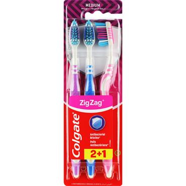 Colgate Zig Zag Antibac Bristles Medium Toothbrush 2+1
