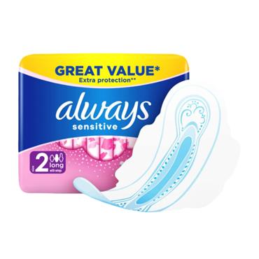 ALWAYS SENSITIVE LONG PADS WITH WINGS (SIZE 2) - 12 Pack