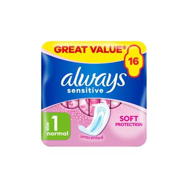 ALWAYS SENSITIVE NORMAL PADS (SIZE 1) - 16 Pack