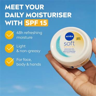 Nivea Soft Daily UV Moisturiser for Face Hand & Body SPF15 200ml