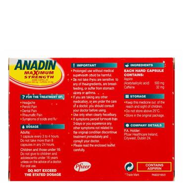 ANADIN MAXIMUM STRENGTH  12 CAPS
