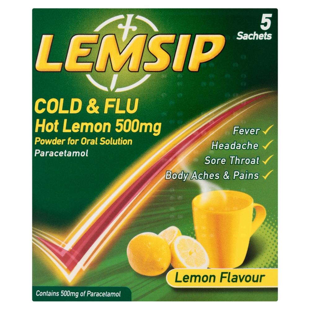 Lemsip Cold & Flu 500mg Hot Lemon 5 Pack Mellericks Pharmacy Cork