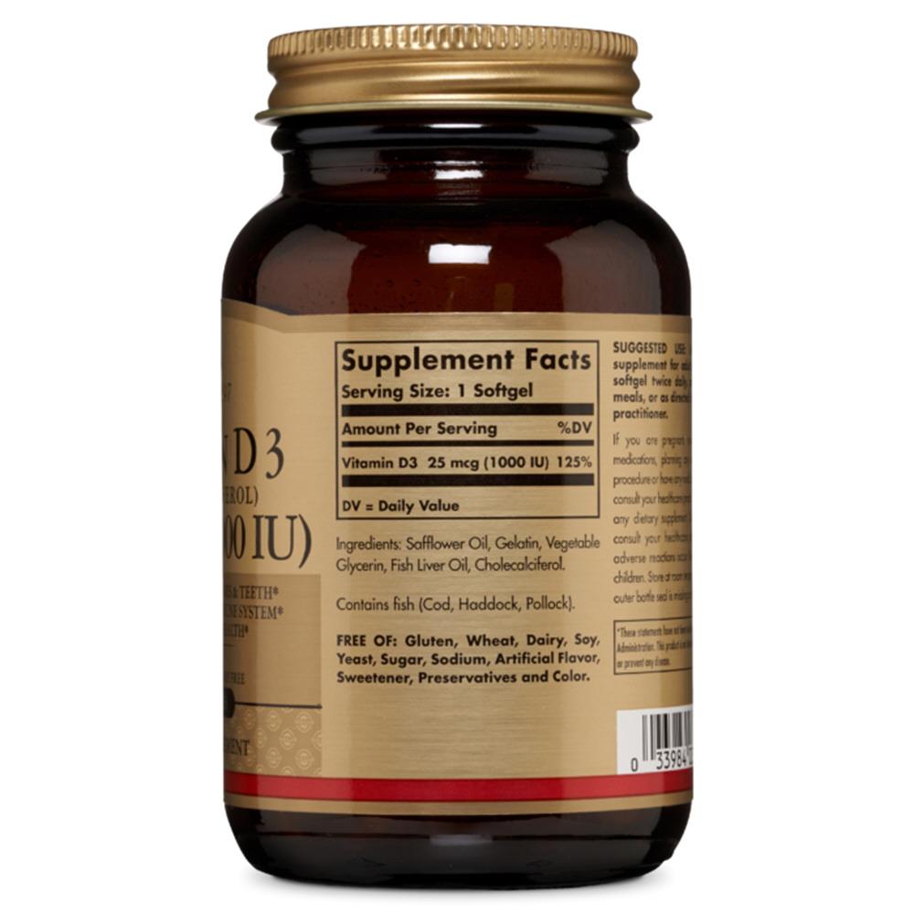 SOLGAR VITAMIN D3 1000 IU 25 UG SOFTGELS 250 CAPS Cunninghams
