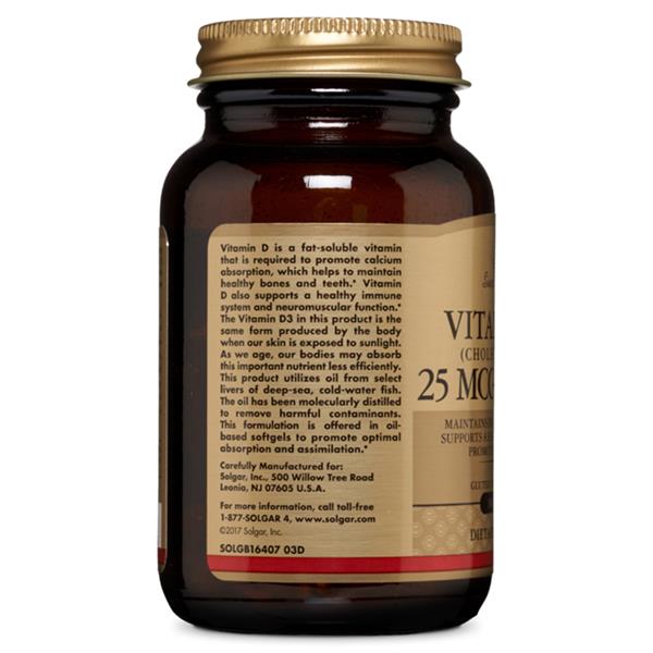 SOLGAR VITAMIN D3 1000 IU 25 UG SOFTGELS 250 CAPS Cunninghams Pharmacy Ireland