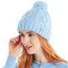 Green Lamb Krista Fleece Lined Cable Hat with Pom P  Ice Blue