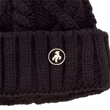 Green Lamb Krista Fleece Lined Cable Hat with Pom P  Black