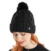 Green Lamb Krista Fleece Lined Cable Hat with Pom P  Black