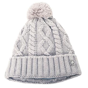 Green Lamb Krista Fleece Lined Cable Hat with Pom P  Silver Marl