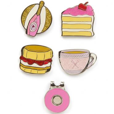 Surprizeshop 4 Ball Marker & 1 Visor Clip Set  Afternoon Tea