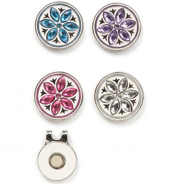 Surprizeshop 4 Ball Marker & 1 Visor Clip Set  Crystal Flower