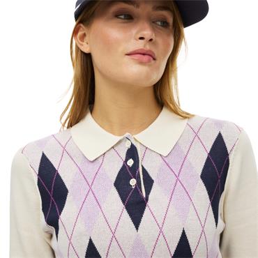 Rohnisch Ladies Heritage Knitted Polo Shirt Orchid Argyle