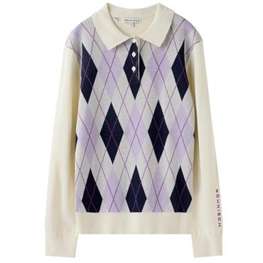 Rohnisch Ladies Heritage Knitted Polo Shirt Orchid Argyle