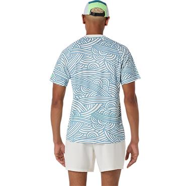 ASICS Gent Game All Over Print Short Sleeve Top Cream - Saba Blue