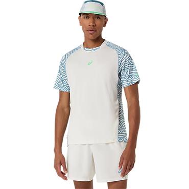 ASICS Gent Game All Over Print Short Sleeve Top Cream - Saba Blue