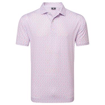 FootJoy Gents Floral Sketch Print Lisle Polo Shirt Pink - Lemonade - Skyway