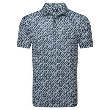 FootJoy Gents Floral Sketch Print Lisle Polo Shirt White - Navy