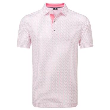 FootJoy Gents Figure Print Lisle Polo Shirt White - Pink - Lemonade
