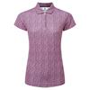 FootJoy Ladies Animal Print Cap Sleeve Lisle Polo Shirt White - Berry - Black