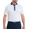 FootJoy Gents Star Geo Trim Pique Polo Shirt White - Navy