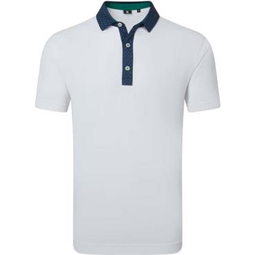 FootJoy Gents Star Geo Trim Pique Polo Shirt White - Navy