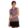 EPNY Ladies Sleeveless Clean Line Geo Print Polo Shirt Black Multi