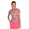 EPNY Ladies Cap Sleeve Swirling Animal Print Polo Shirt Ruby Peach Multi