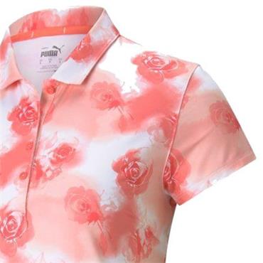 Puma Ladies Cloudspun Floral Polo Peach Pink