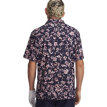 Under Armour Gents Matchplay Printed Polo Shirt Midnight Navy - Posh Pink (410)