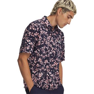 Under Armour Gents Matchplay Printed Polo Shirt Midnight Navy - Posh Pink (410)