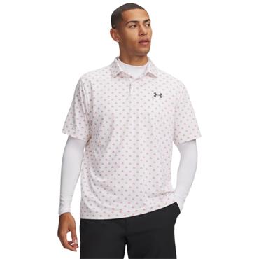 Under Armour Gents Matchplay Printed Polo White - Vintage Maroon (White 103)
